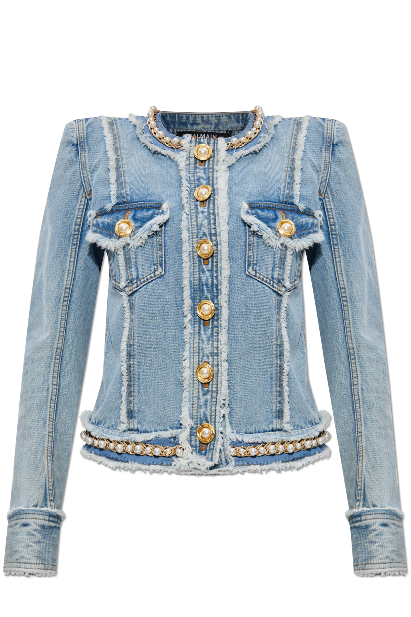 Balmain Cropped Metallic Denim Jacket | INTERMIX®